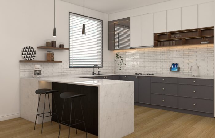 floating shelves in kitchen