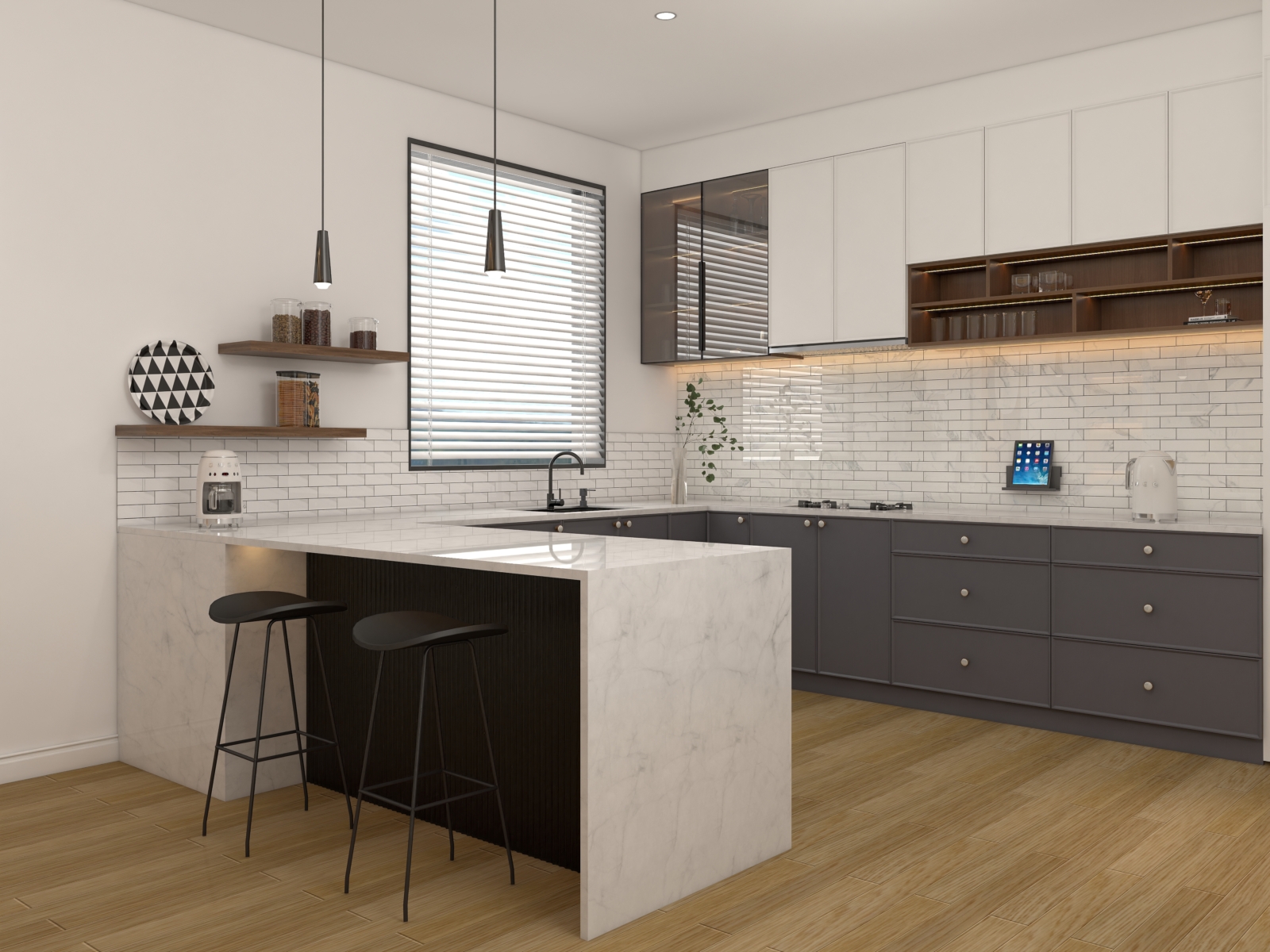 floating shelves in kitchen